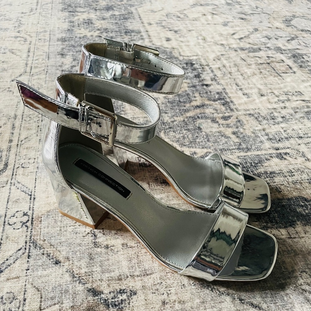 French Connection Silver Block Heel Sandal